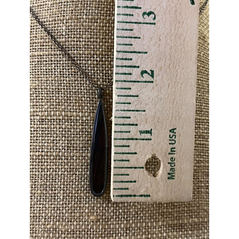 Karibou 925 Sterling Silver Necklace Boho Wood Teardrop Pendant 2" Used - Picture 4 of 8
